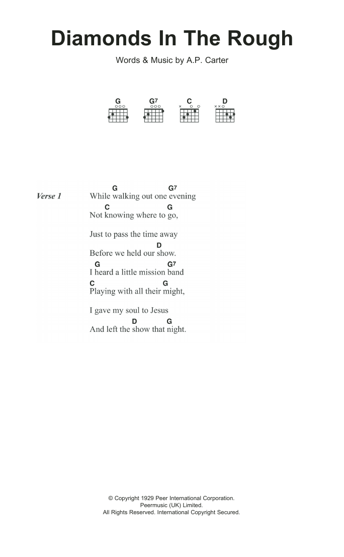 The Carter Family Diamonds In The Rough sheet music notes and chords. Download Printable PDF.