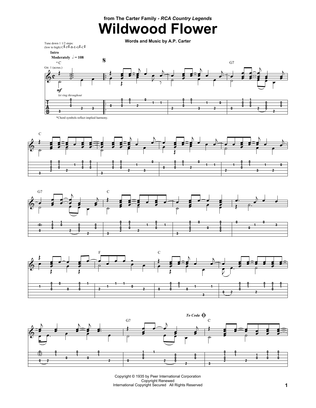 The Carter Family Wildwood Flower sheet music notes and chords. Download Printable PDF.