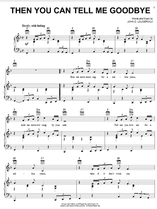 The Casinos Then You Can Tell Me Goodbye sheet music notes and chords. Download Printable PDF.