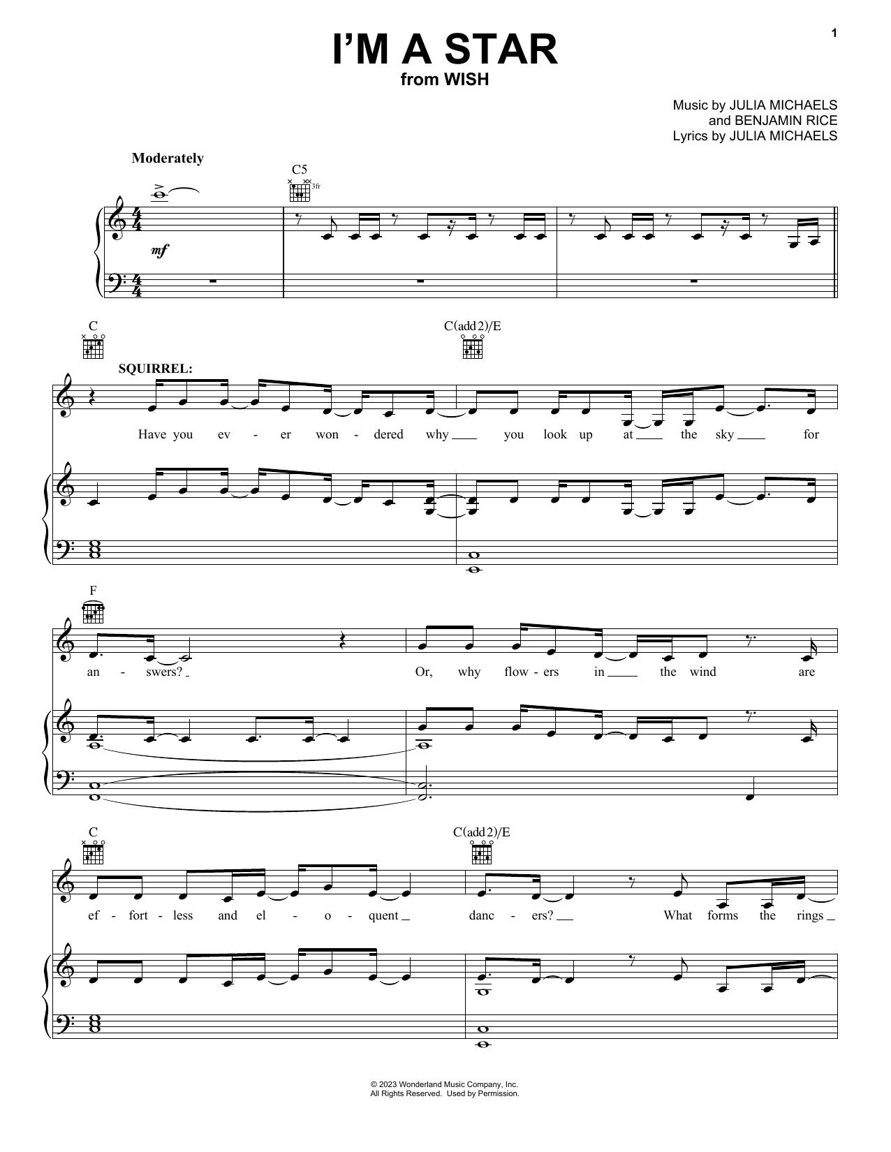 The Cast Of Wish I'm A Star (from Wish) sheet music notes and chords. Download Printable PDF.