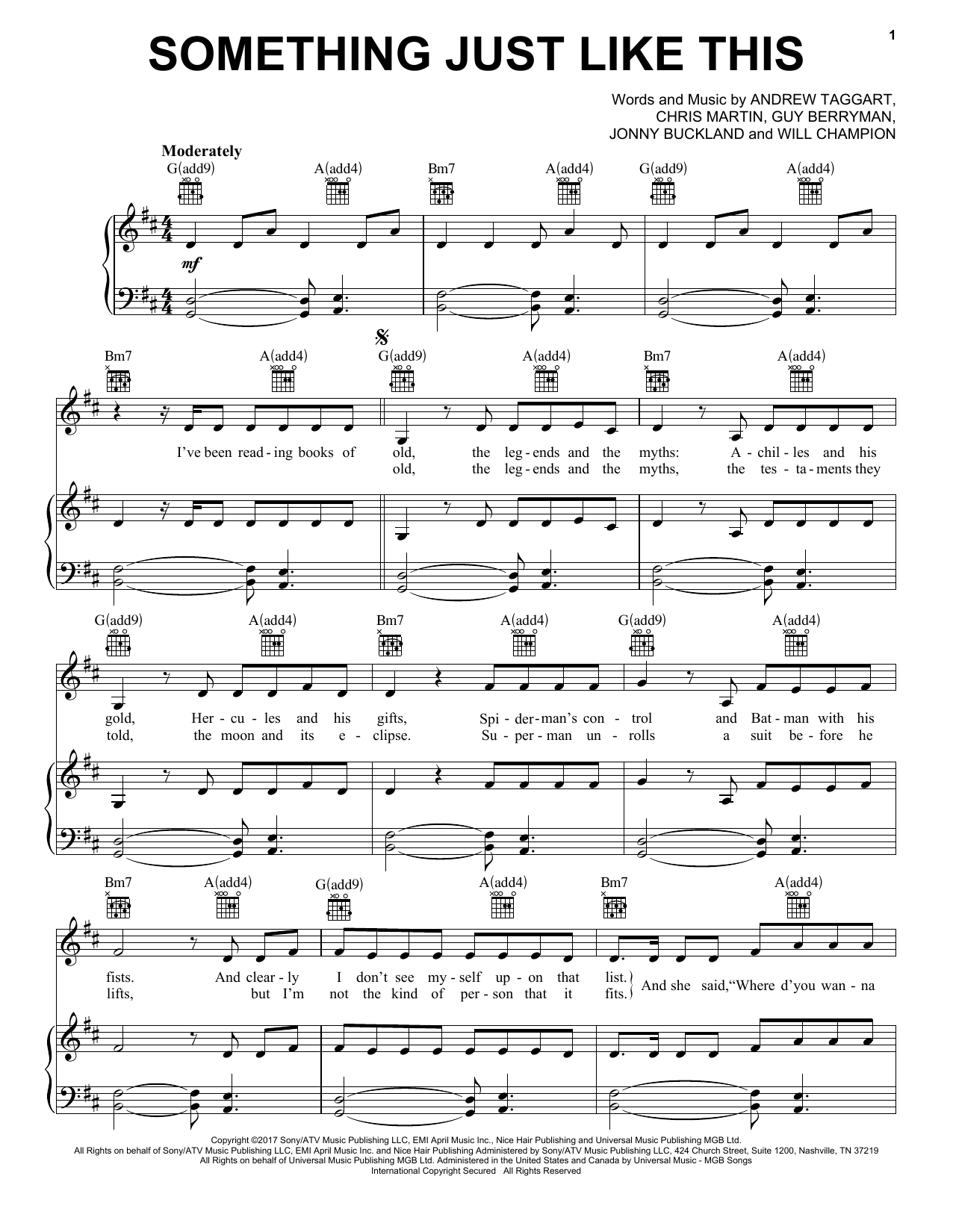 The Chainsmokers & Coldplay Something Just Like This sheet music notes and chords. Download Printable PDF.