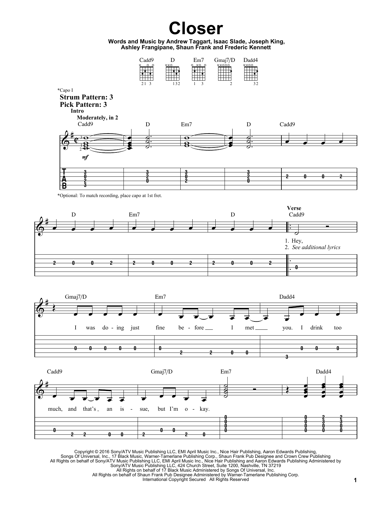 The Chainsmokers Closer (feat. Halsey) sheet music notes and chords. Download Printable PDF.