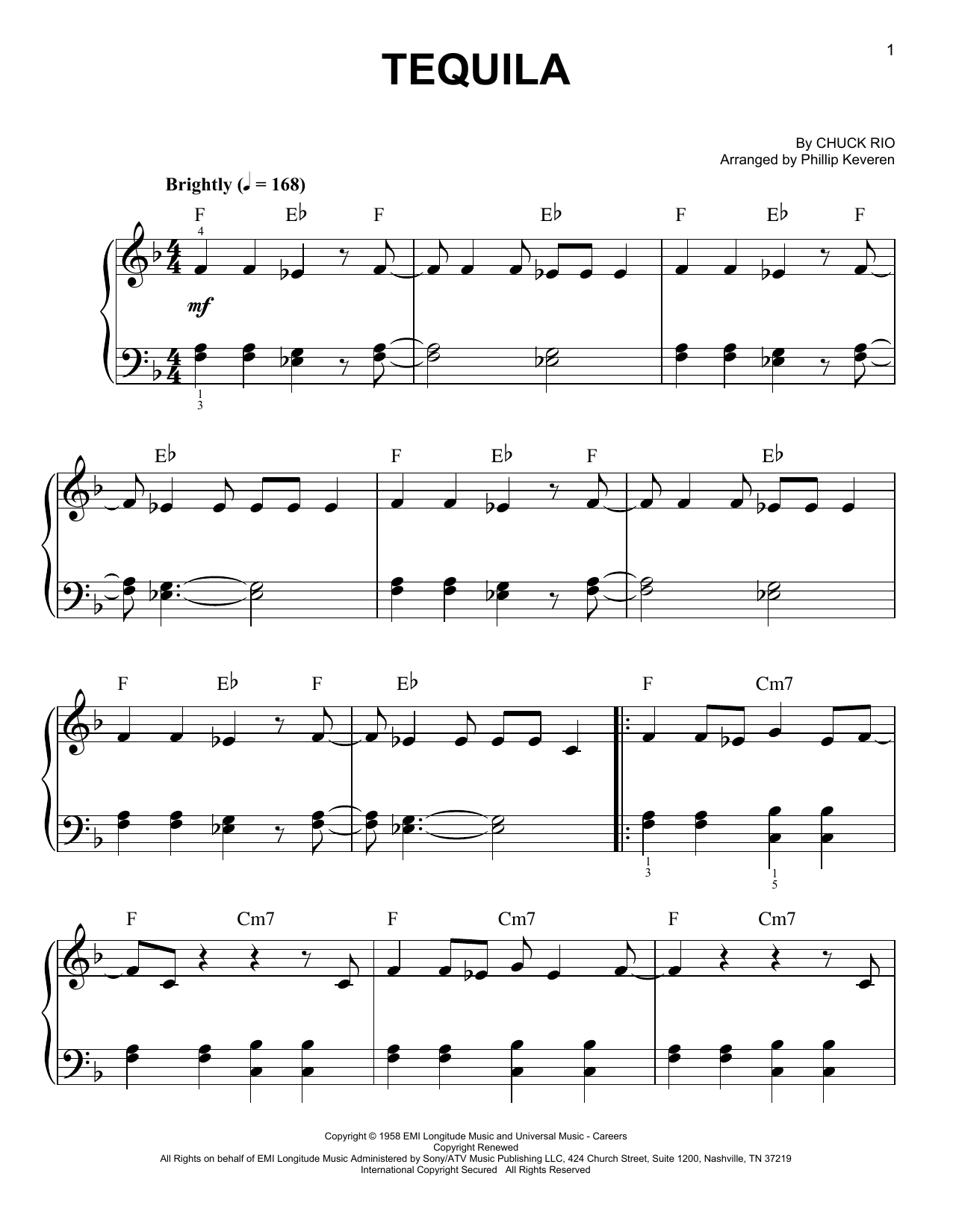 Phillip Keveren Tequila sheet music notes and chords. Download Printable PDF.