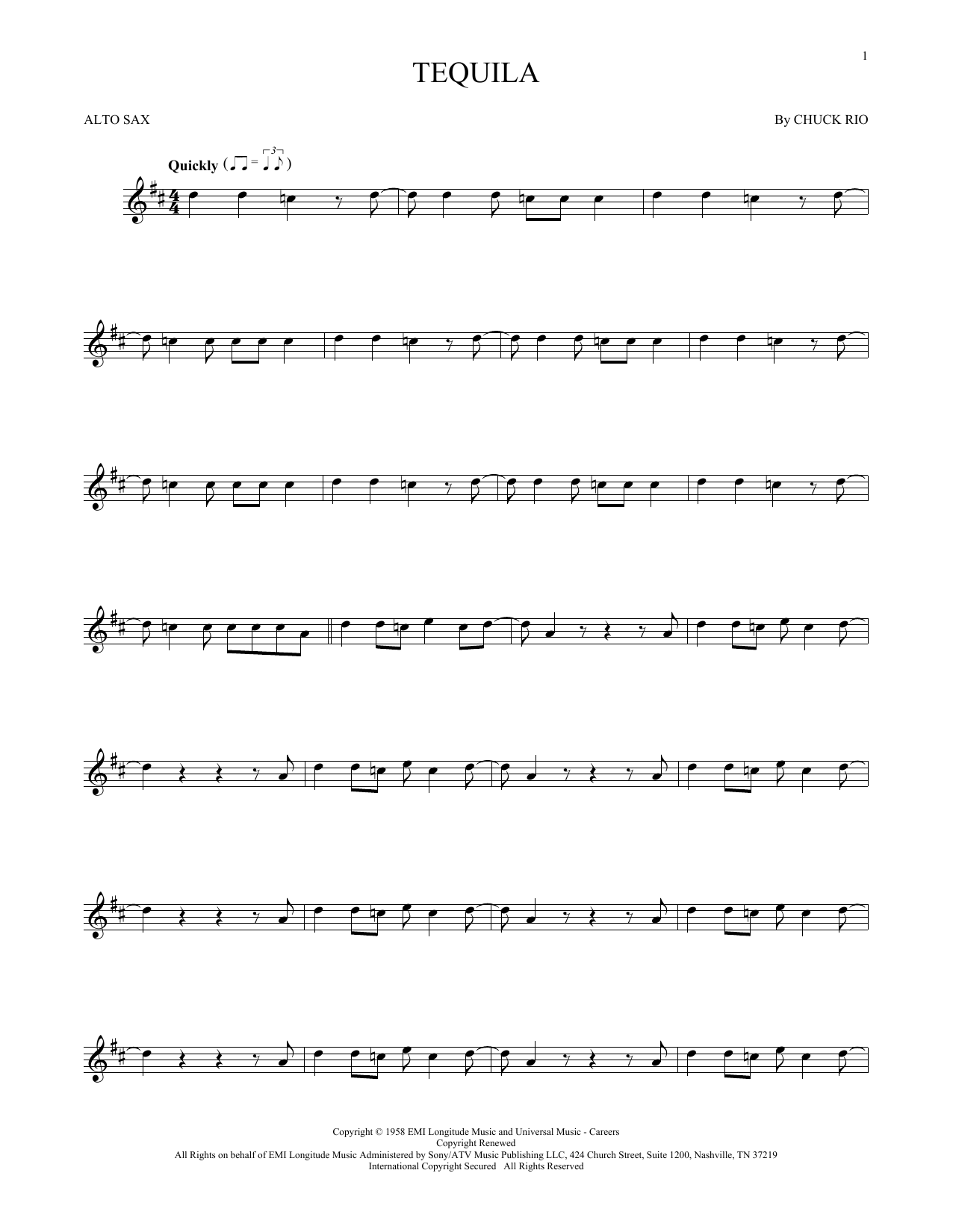 The Champs Tequila sheet music notes and chords. Download Printable PDF.