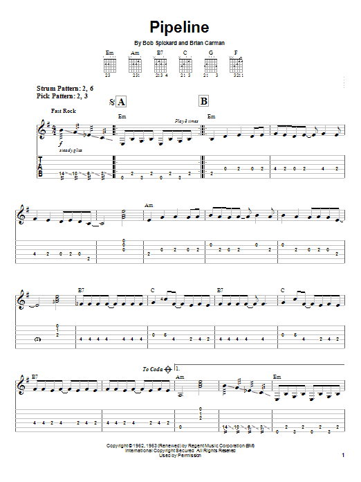 The Chantays Pipeline sheet music notes and chords. Download Printable PDF.