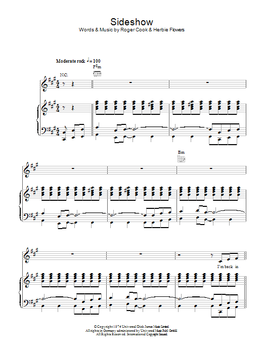Learn to play The Chanter Sisters Sideshow sheet music for Piano, Vocal & Guitar Chords in minutes. Price: 7.8900$ The Chanter Sisters Sideshow sheet music notes and chords arranged for Piano, Vocal & Guitar Chords
