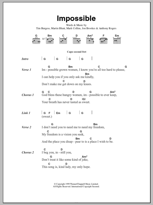 The Charlatans Impossible sheet music notes and chords. Download Printable PDF.