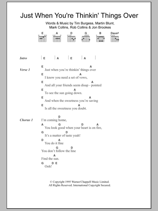 The Charlatans Just When You're Thinkin' Things Over sheet music notes and chords. Download Printable PDF.