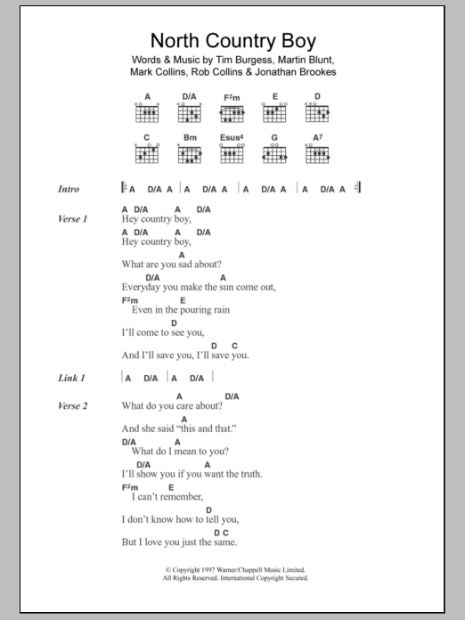 The Charlatans North Country Boy sheet music notes and chords. Download Printable PDF.