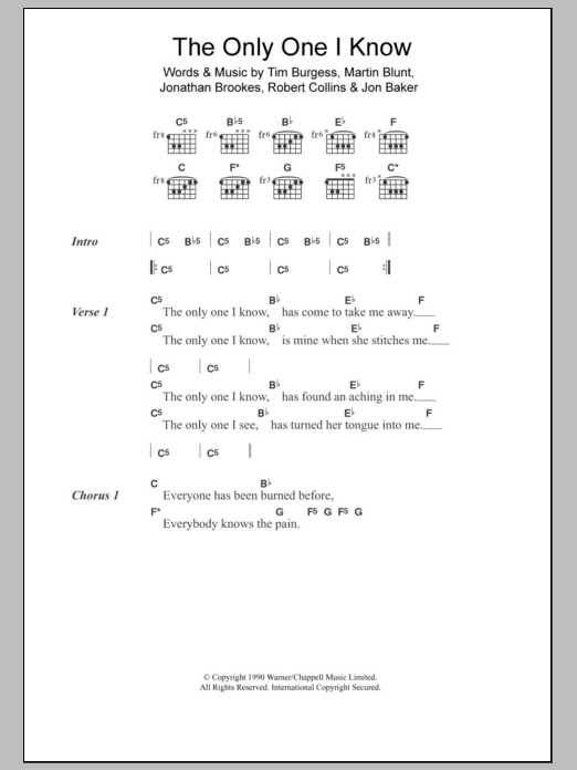 The Charlatans The Only One I Know sheet music notes and chords. Download Printable PDF.