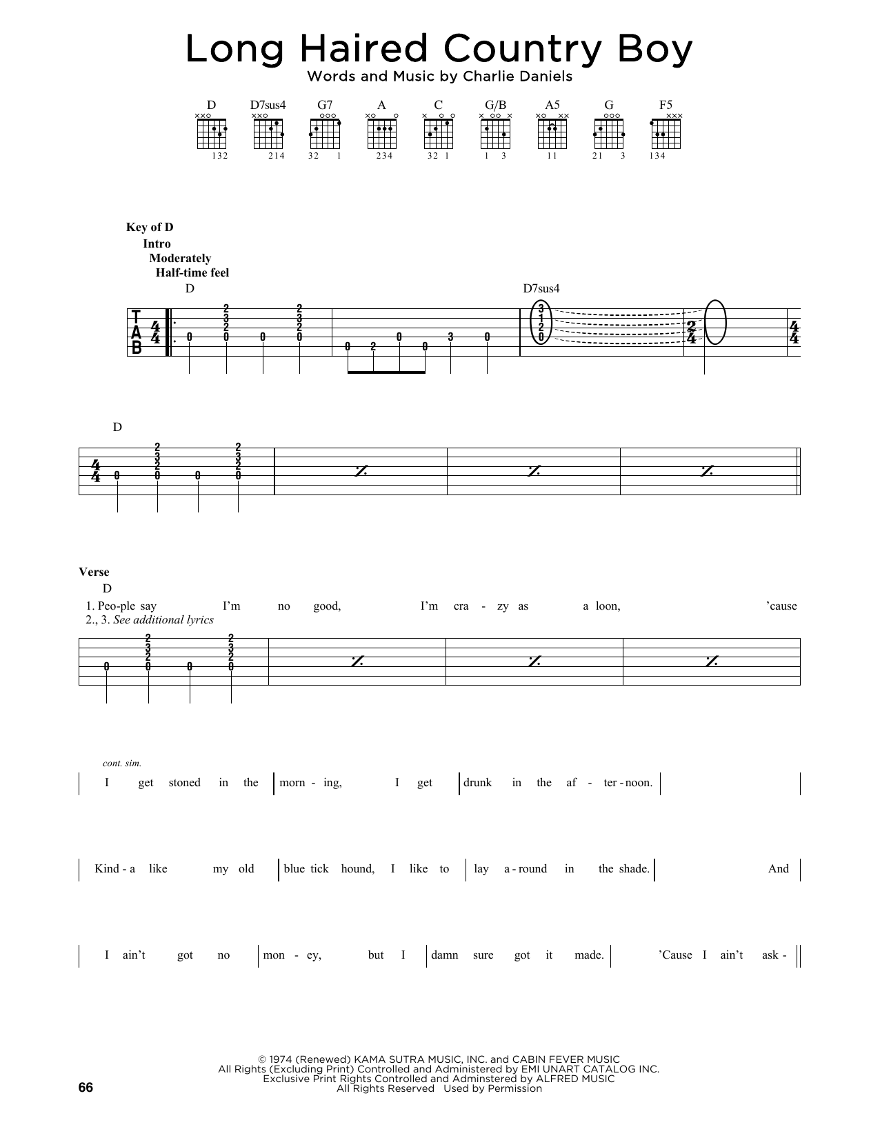 The Charlie Daniels Band Long Haired Country Boy sheet music notes and chords. Download Printable PDF.