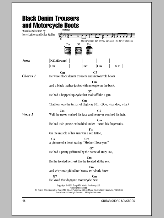 The Cheers Black Denim Trousers And Motorcycle Boots sheet music notes and chords. Download Printable PDF.