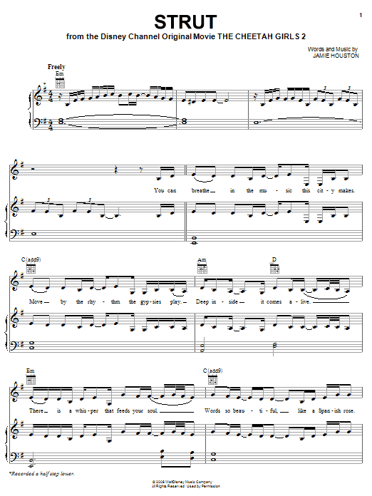 Learn to play The Cheetah Girls Strut sheet music for Piano, Vocal & Guitar Chords (Right-Hand Melody) in minutes. Price: 7.8900$ The Cheetah Girls Strut sheet music notes and chords arranged for Piano, Vocal & Guitar Chords (Right-Hand Melody)