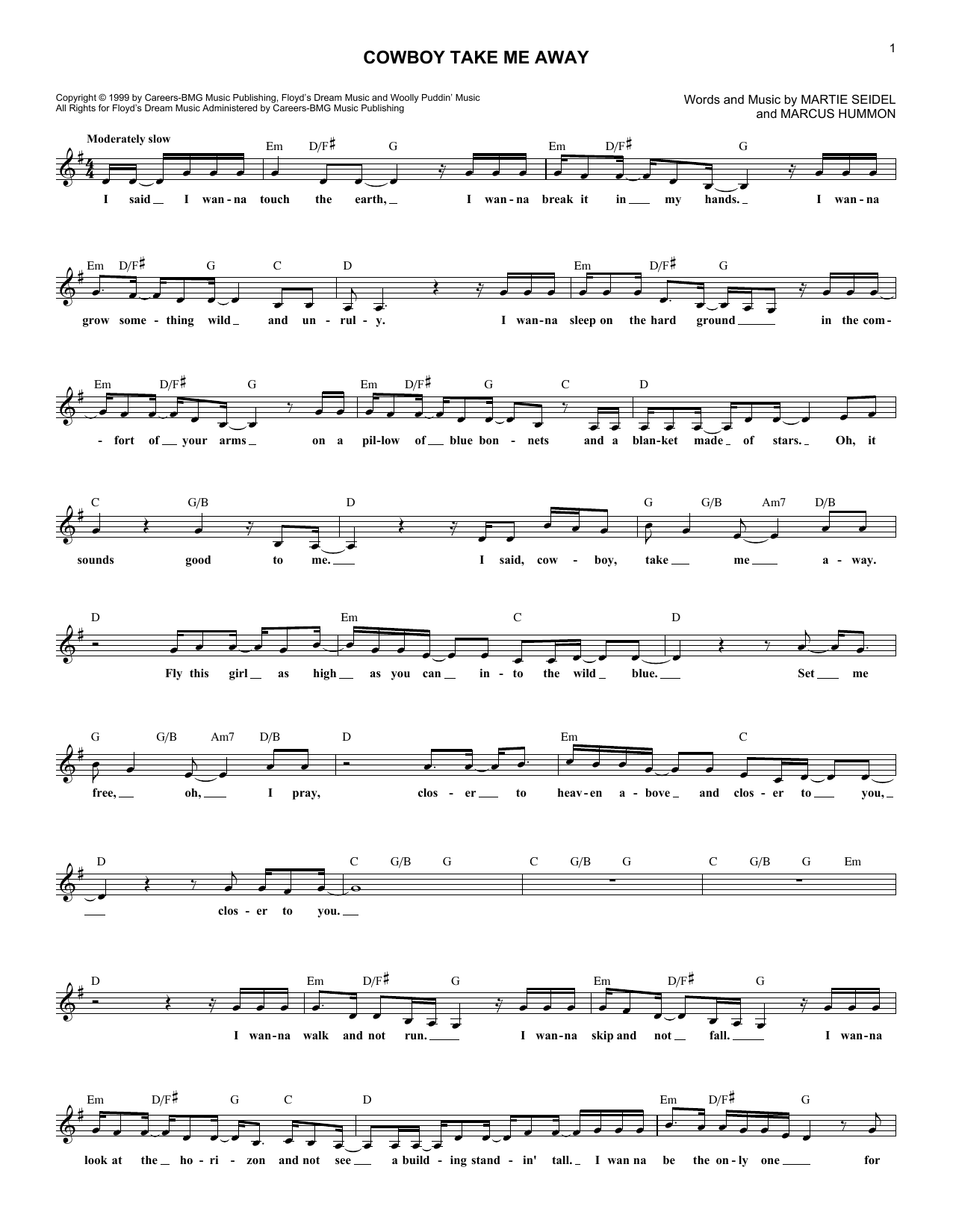 Dixie Chicks Cowboy Take Me Away sheet music notes and chords arranged for Piano, Vocal & Guitar Chords (Right-Hand Melody)