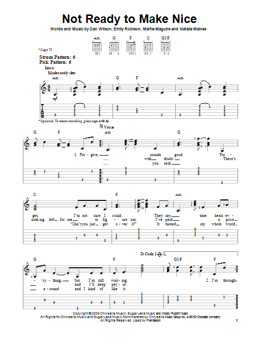 Dixie Chicks Not Ready To Make Nice sheet music notes and chords. Download Printable PDF.