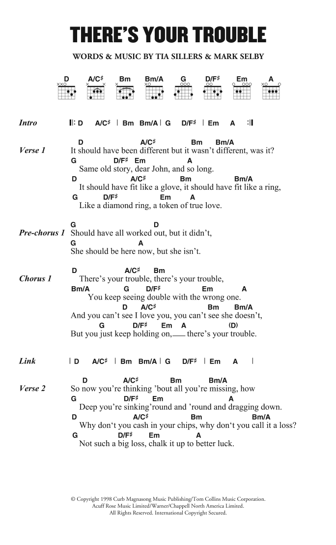 Dixie Chicks There's Your Trouble sheet music notes and chords. Download Printable PDF.