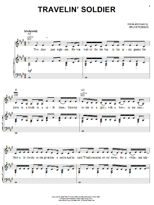 Dixie Chicks Travelin' Soldier sheet music notes and chords. Download Printable PDF.