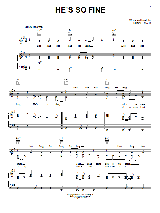 The Chiffons He's So Fine sheet music notes and chords. Download Printable PDF.