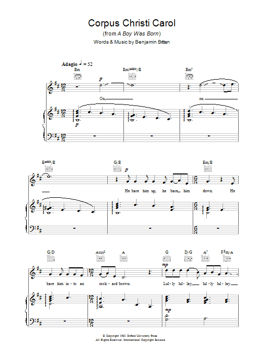 The Choirboys Corpus Christi Carol sheet music notes and chords. Download Printable PDF.