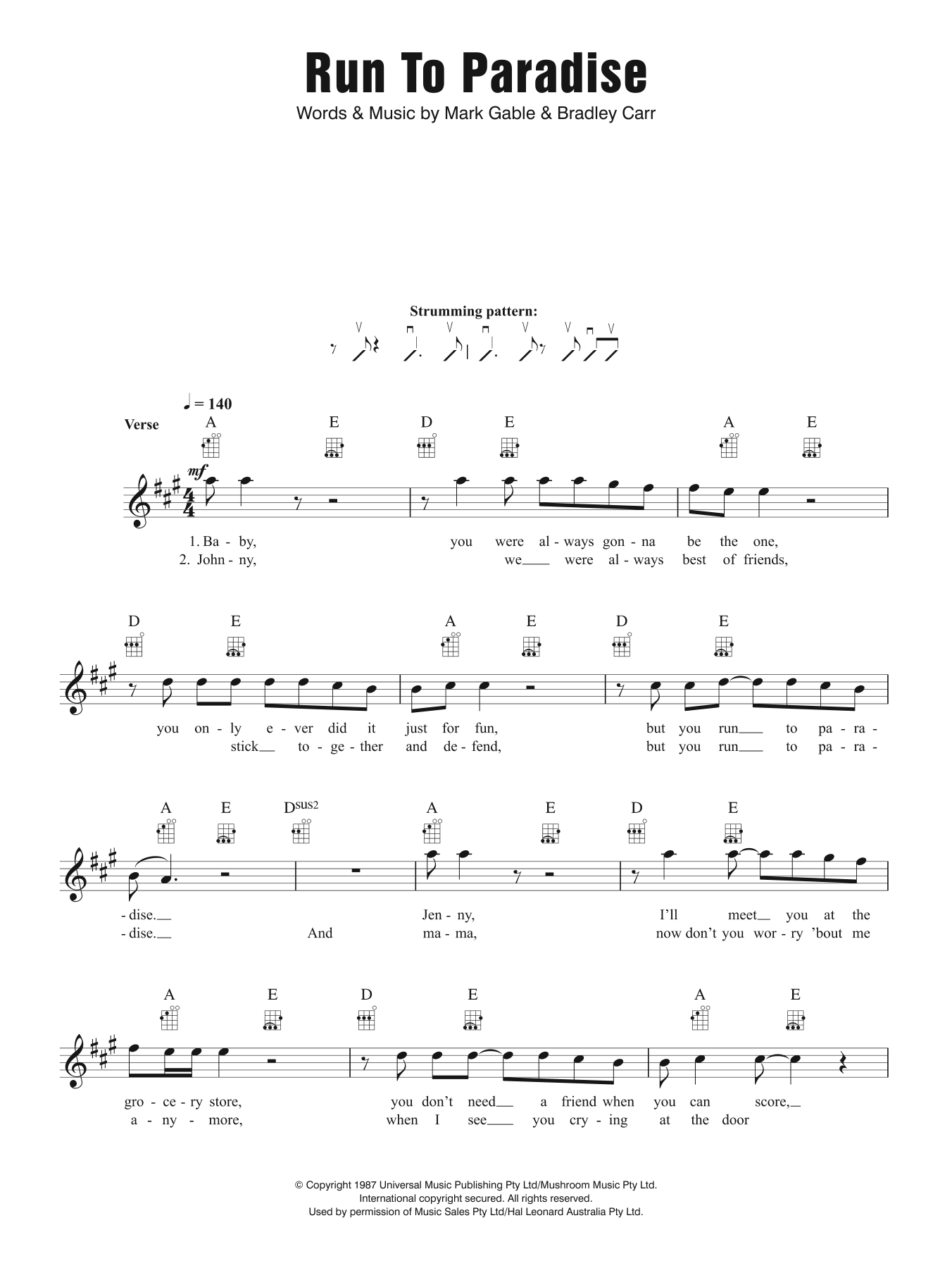 Learn to play The Choirboys Run To Paradise sheet music for Ukulele in minutes. Price: 5.9900$ The Choirboys Run To Paradise sheet music notes and chords arranged for Ukulele