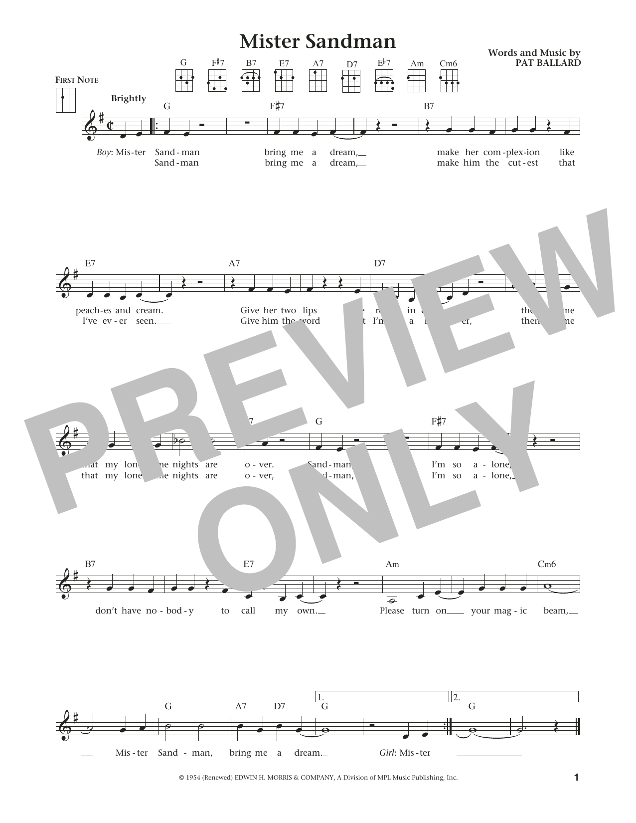 Learn to play The Chordettes Mister Sandman (from The Daily Ukulele) (arr. Liz and Jim Beloff) sheet music for Ukulele in minutes. Price: 5.9900$ The Chordettes Mister Sandman (from The Daily Ukulele) (arr. Liz and Jim Beloff) sheet music notes and chords arranged for Ukulele