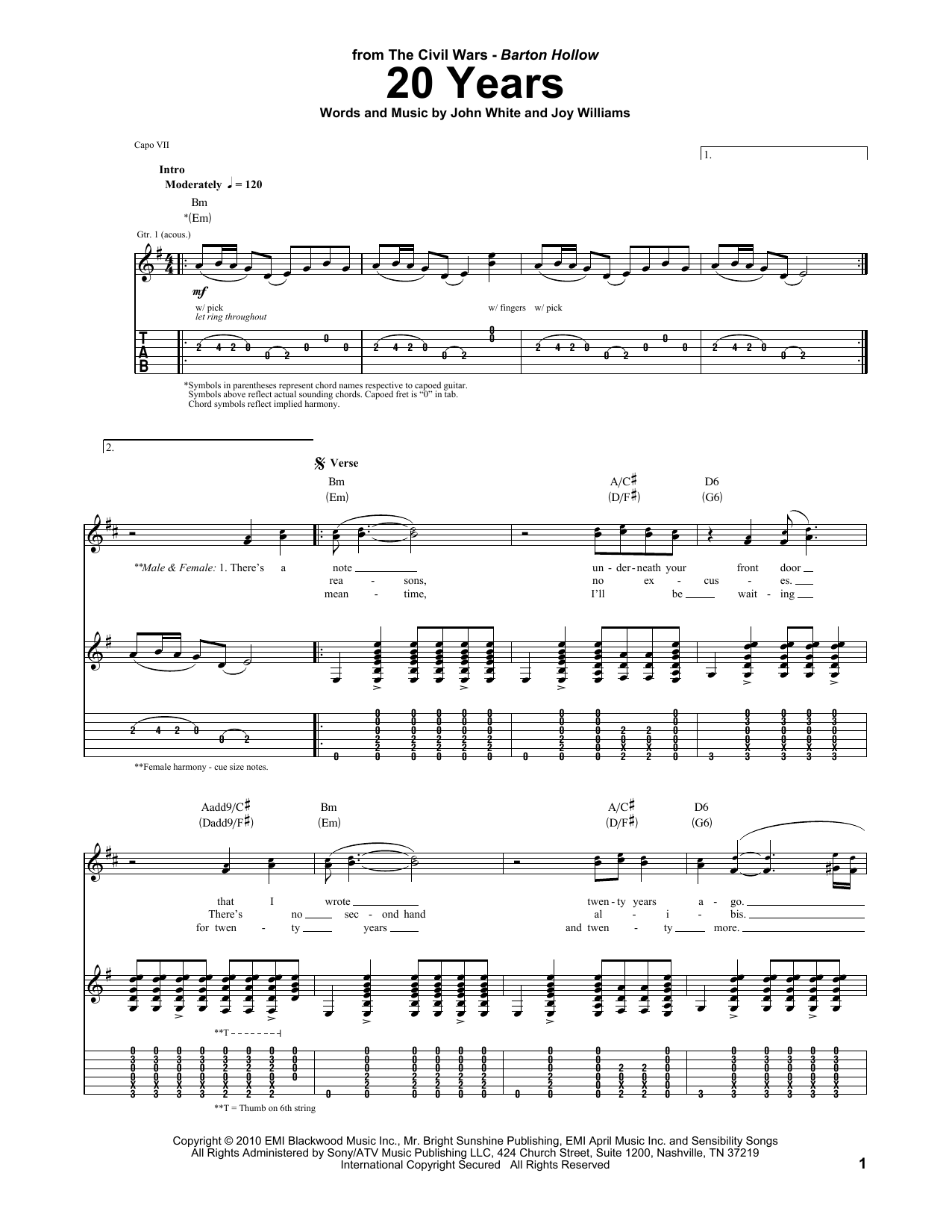 Learn to play The Civil Wars 20 Years sheet music for Guitar Tab in minutes. Price: 7.8900$ The Civil Wars 20 Years sheet music notes and chords arranged for Guitar Tab