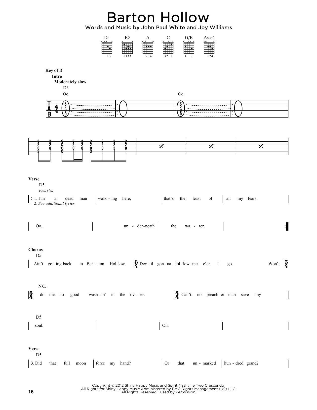 The Civil Wars Barton Hollow sheet music notes and chords. Download Printable PDF.