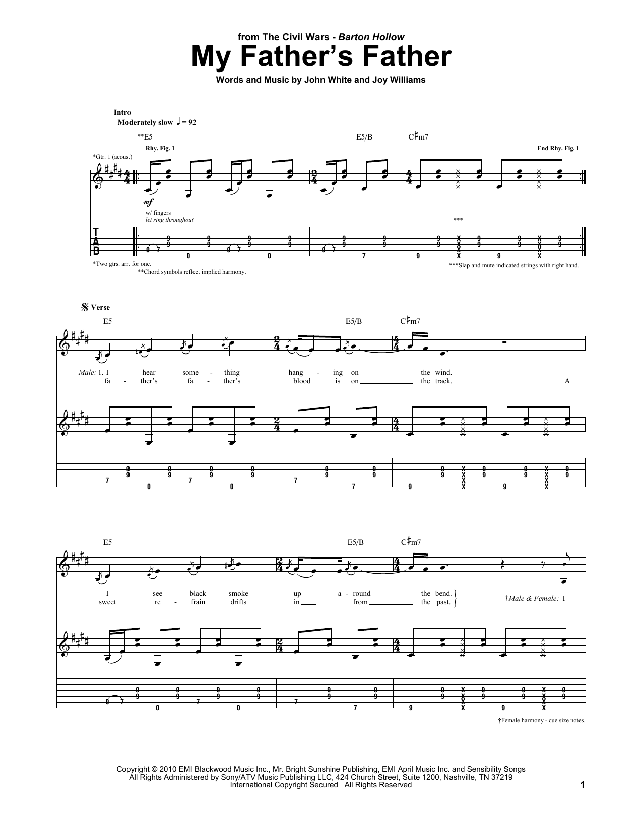 Learn to play The Civil Wars My Father's Father sheet music for Guitar Tab in minutes. Price: 7.8900$ The Civil Wars My Father's Father sheet music notes and chords arranged for Guitar Tab