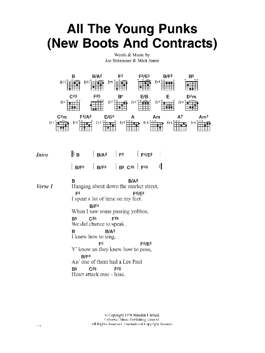 The Clash All The Young Punks (New Boots And Contracts) sheet music notes and chords. Download Printable PDF.