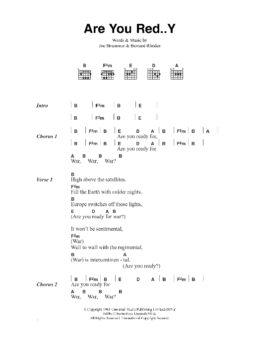 The Clash Are You Red..Y sheet music notes and chords arranged for Guitar Chords/Lyrics