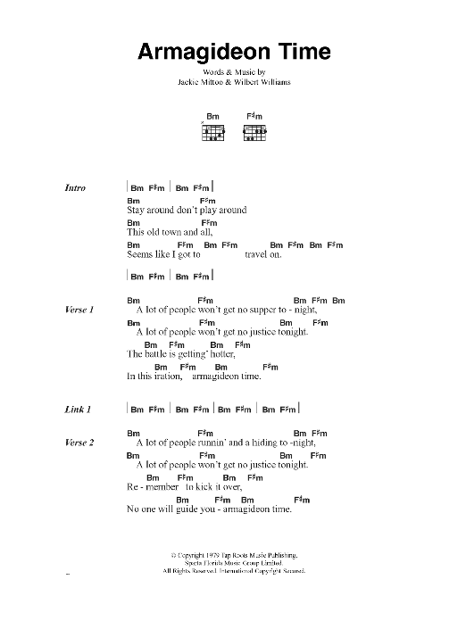 The Clash Armagideon Time sheet music notes and chords. Download Printable PDF.