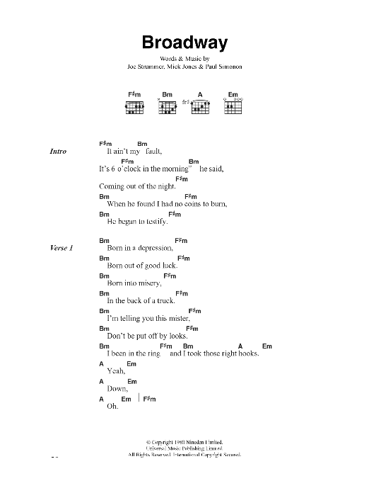 The Clash Broadway sheet music notes and chords. Download Printable PDF.