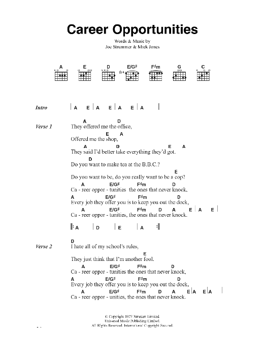 The Clash Career Opportunities sheet music notes and chords. Download Printable PDF.