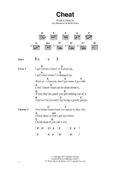 The Clash Cheat sheet music notes and chords. Download Printable PDF.