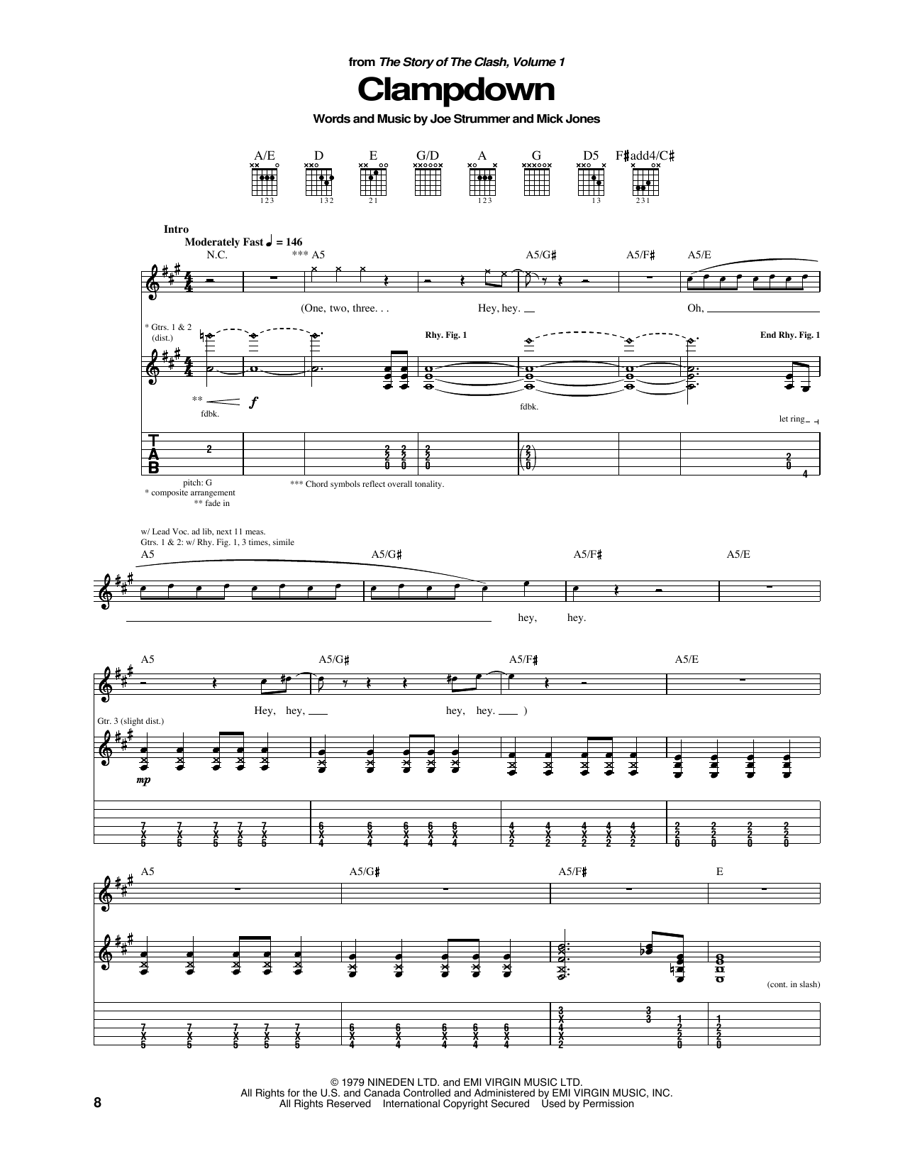 The Clash Clampdown sheet music notes and chords. Download Printable PDF.