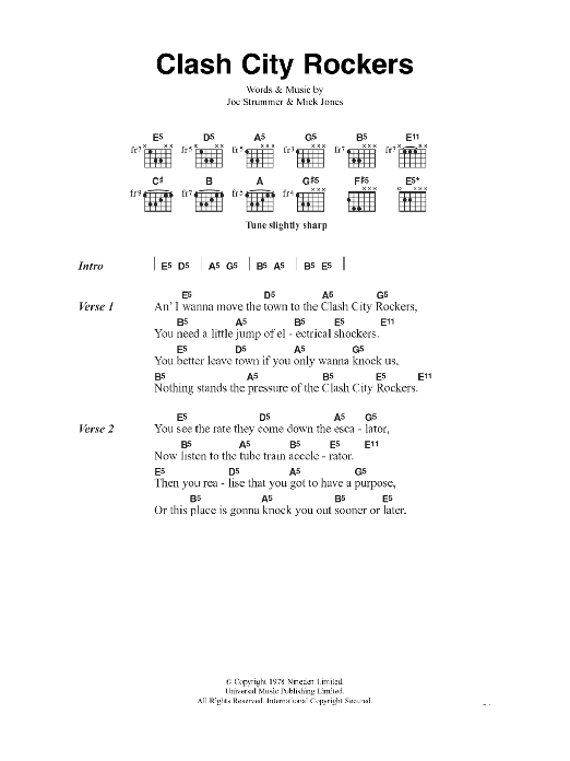 The Clash Clash City Rockers sheet music notes and chords. Download Printable PDF.