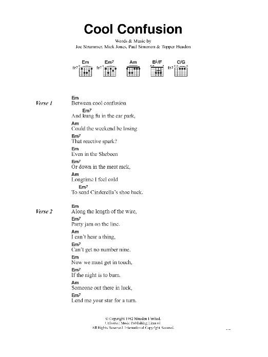 The Clash Cool Confusion sheet music notes and chords. Download Printable PDF.