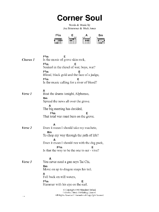 The Clash Corner Soul sheet music notes and chords. Download Printable PDF.