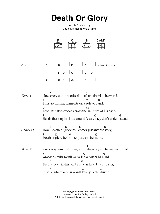 The Clash Death Or Glory sheet music notes and chords. Download Printable PDF.