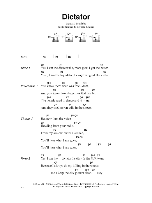 The Clash Dictator sheet music notes and chords. Download Printable PDF.