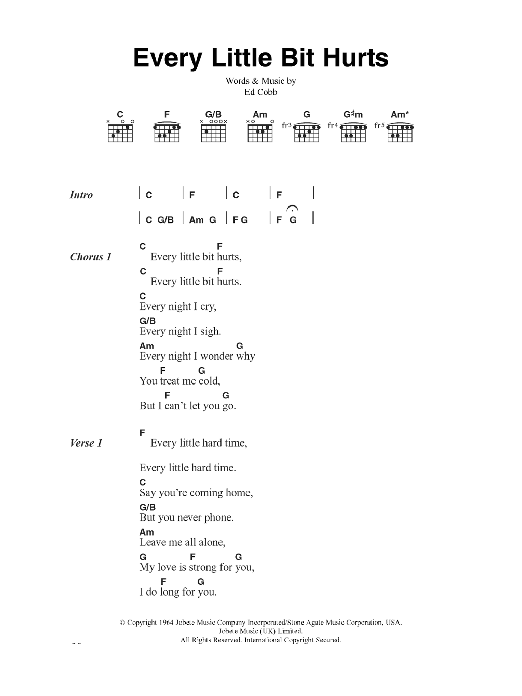 The Clash Every Little Bit Hurts sheet music notes and chords. Download Printable PDF.