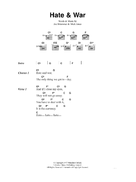 The Clash Hate & War sheet music notes and chords. Download Printable PDF.