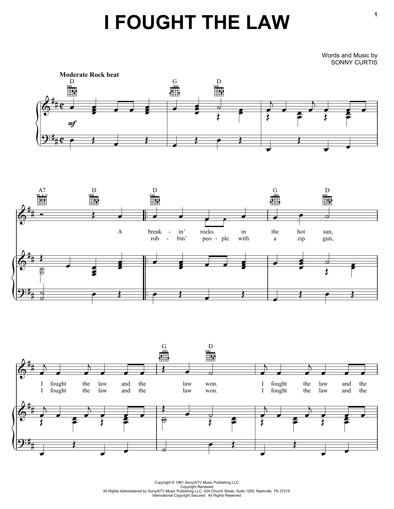 The Clash I Fought The Law sheet music notes and chords. Download Printable PDF.