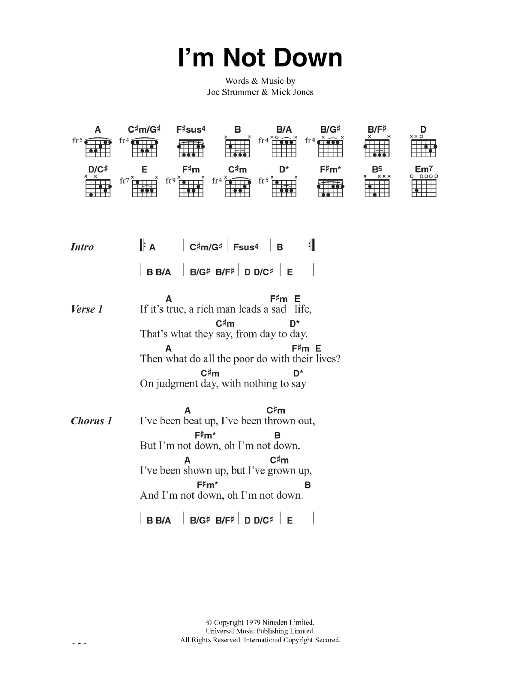 The Clash I'm Not Down sheet music notes and chords. Download Printable PDF.