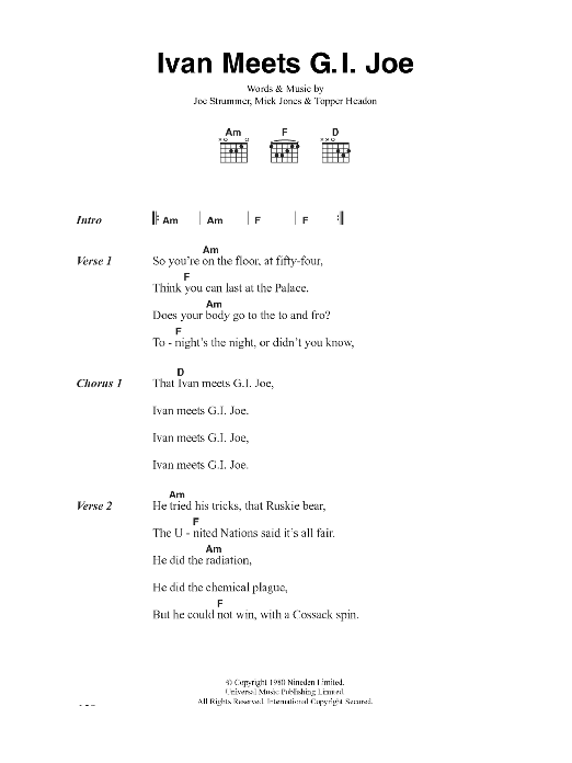 The Clash Ivan Meets G.I. Joe sheet music notes and chords. Download Printable PDF.