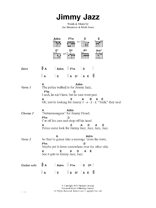 The Clash Jimmy Jazz sheet music notes and chords. Download Printable PDF.