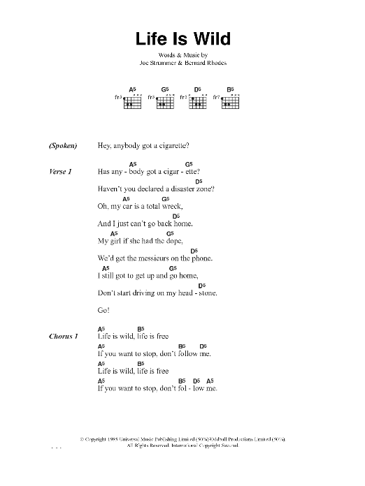 The Clash Life Is Wild sheet music notes and chords. Download Printable PDF.