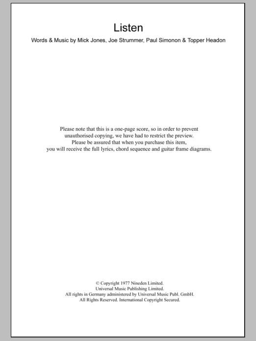The Clash Listen sheet music notes and chords arranged for Guitar Chords/Lyrics