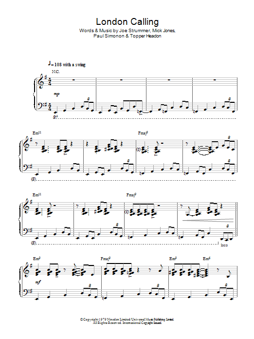 The Clash London Calling (jazz version) sheet music notes and chords arranged for Piano Solo