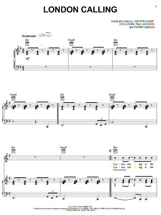 The Clash London Calling sheet music notes and chords. Download Printable PDF.